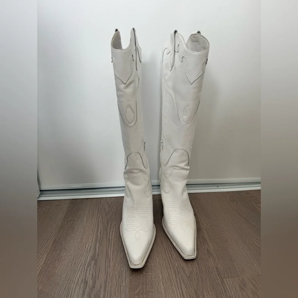 L’intervalle White Leather Cowboy Boots - Picture 2 of 5
